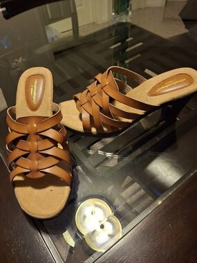 Cloudwalkers Brown Woven Leather Mule Heels